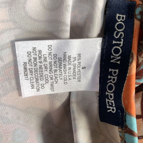 Boston Proper Orange Turquoise Paisley Top Beaded Rhinestone Bling Blouse S - Picture 7 of 7